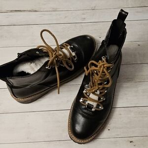 Black Faux Leather Women's Boots With Fauz Fur